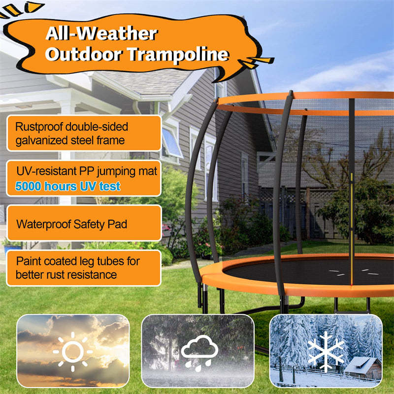 8FT Trampoline Outdoor Recreational Trampoline with Enclosure Net Safety Pad & Ladder for Kids Adults