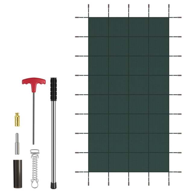 Safety Pool Cover for 40 x 20FT Inground Swimming Pools, Rectangle Winter Leaf Net Pool Cover with Mesh & Installation Tools for Backyard Yard
