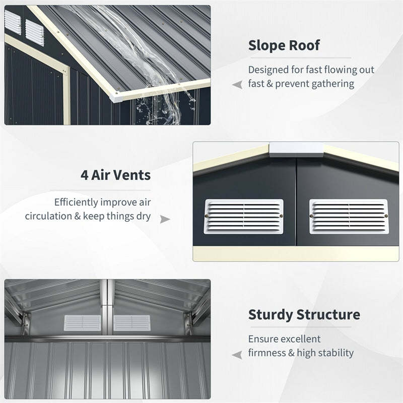 11' x 8' Outdoor Metal Storage Shed with 4 Vents & Sliding Double Lockable Doors for Garden Backyard
