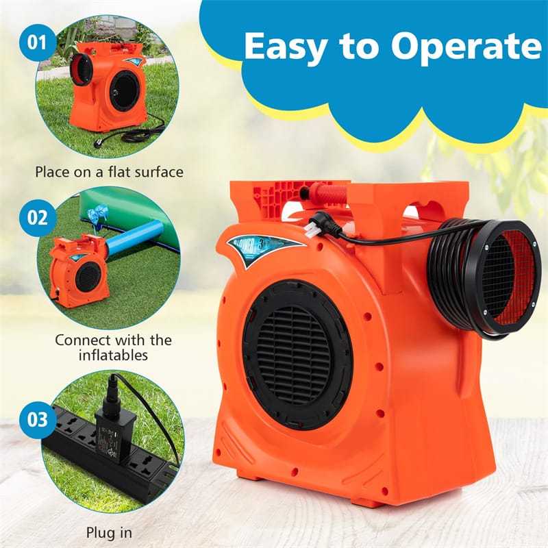 Commercial Air Blower 3HP/2200W Bounce House Blower with Handle, Air Blower Pump Fan for Inflatables Water Slide Bouncy Castle & Holiday Decorations