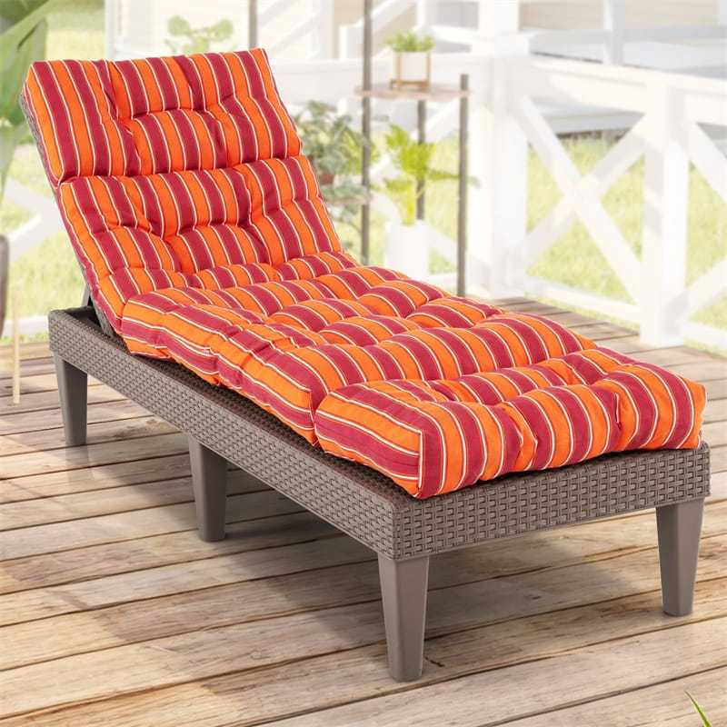 73" Thick Waterproof Outdoor Chaise Lounge Cushion with String Ties, All-Weather Patio Recliner Chair Pad for Poolside, Garden & Indoor Use