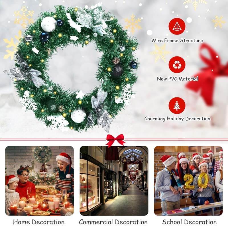 20 Inch Pre-lit Artificial Christmas Wreath with 30 LED Lights