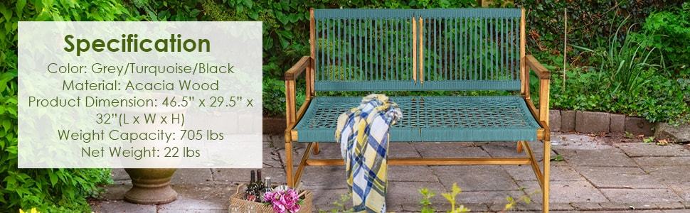 2-Person Acacia Wood Patio Bench Loveseat Chair for Balcony Porch