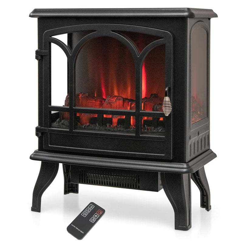 23" Electric Fireplace Stove, 1400W Freestanding 3-Sided Fireplace Heater with 3-Level Dimmable Flame, Remote Control, 6H Timer & Overheat Protection
