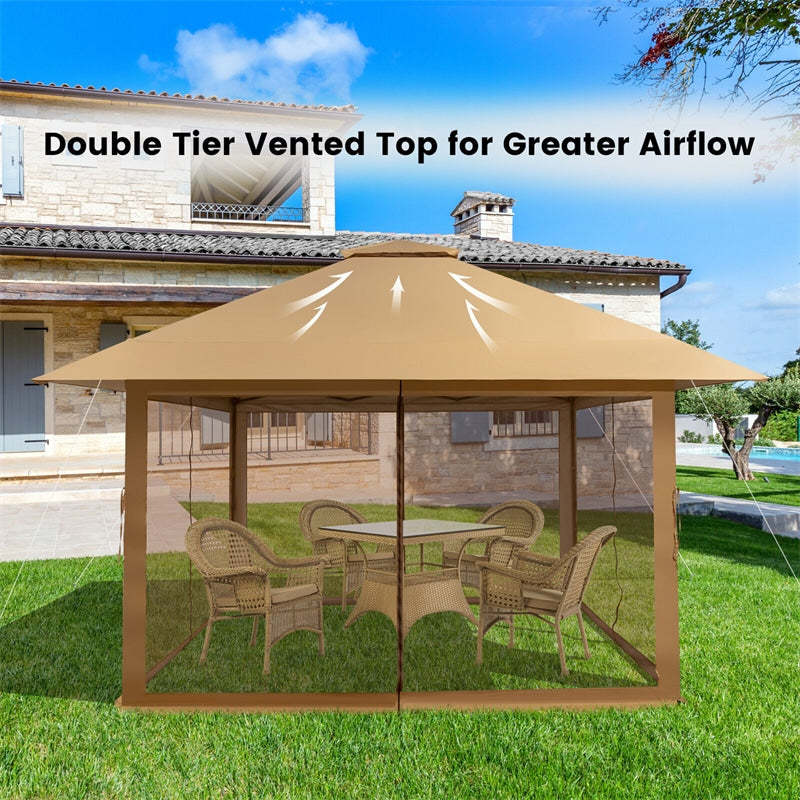 13 x 13FT Pop-Up Gazebo 2-Tier Outdoor Instant Canopy Gazebo with Mesh Sidewalls & Wheeled Bag