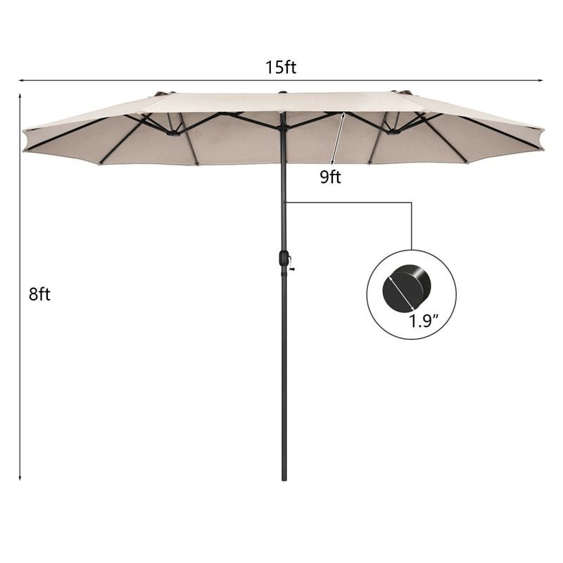 15FT Double-Sided Patio Umbrella with Crank & Air Vents, 12-Rib Steel Market Outdoor Umbrella for Poolside, Garden, Backyard