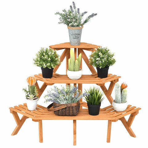 3 Tiers Wooden Corner Ladder Flower Plant Stand Dispaly Shelf