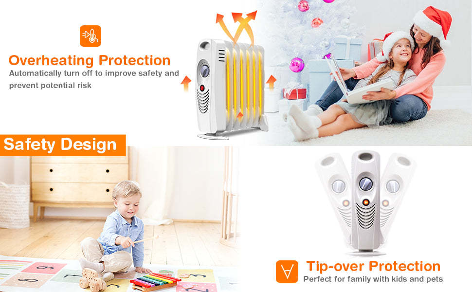 700W Portable Electric Oil Filled Space Radiator Heater for Home Indoor
