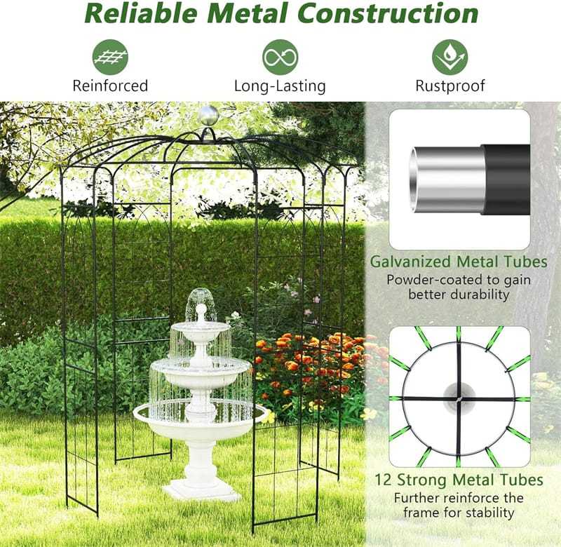 Birdcage Shape Garden Arch 9.4' H x 6.8' W Heavy-Duty Wrought Iron Arbor Trellis French Style Pergola Pavilion for Climbing Plants with Hanging Hook