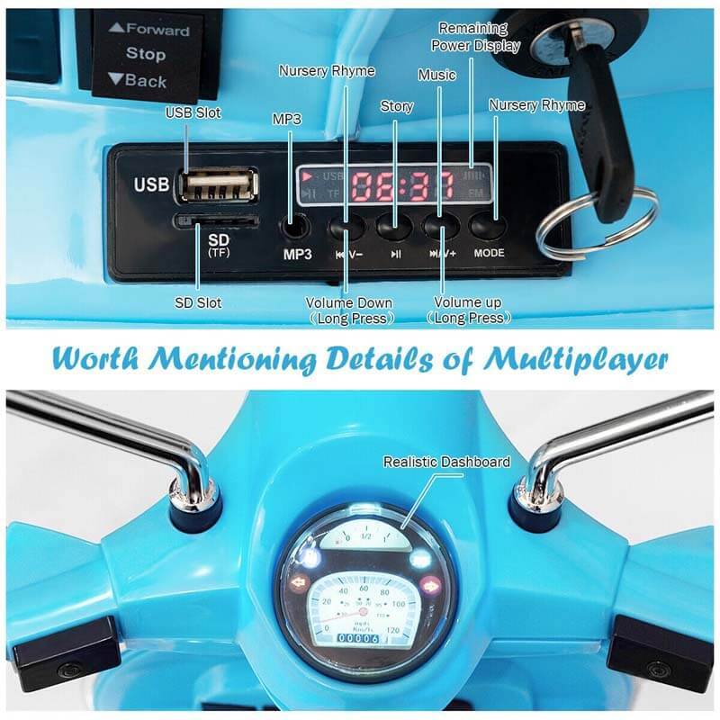6V Kids Ride on Vespa Scooter Motorcycle with Music and Lighting Effects