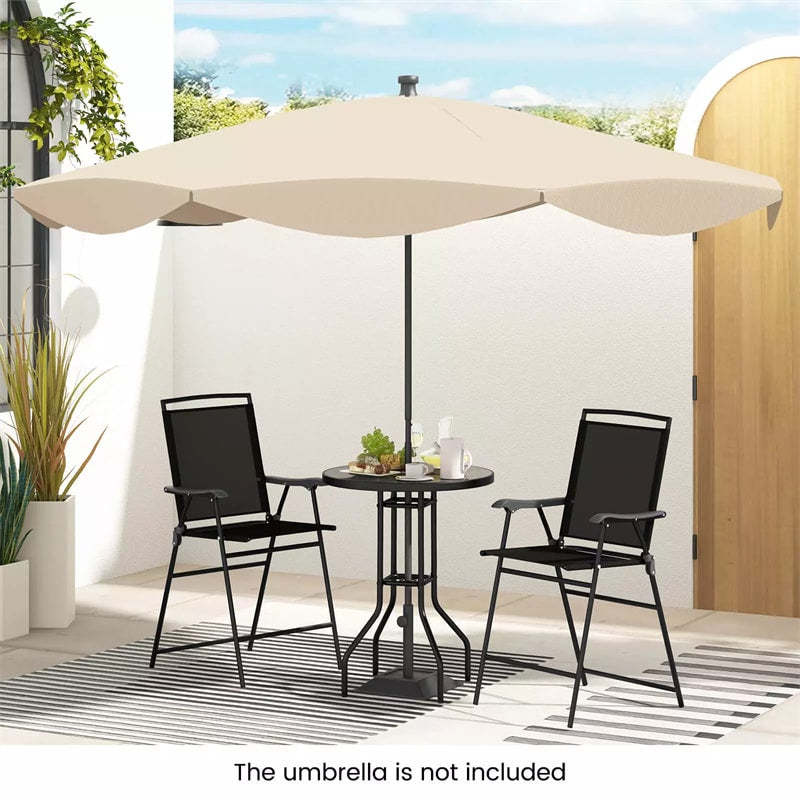 3 Piece Outdoor Bistro Set, 2 Counter Height Folding Chairs & Table Set with DPC Tabletop, Umbrella Hole, Metal Frame, Patio Bar Set for Poolside Deck