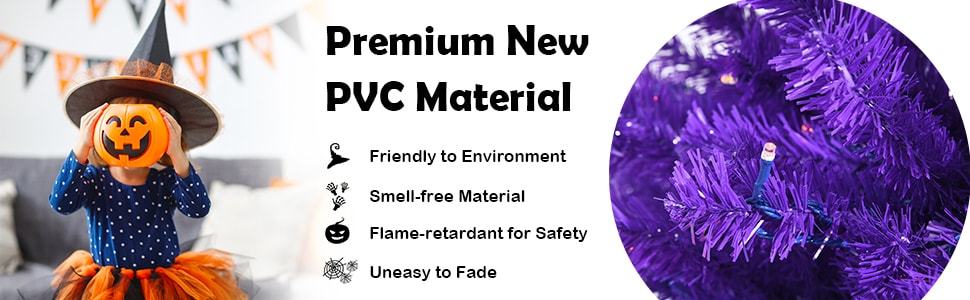 5FT Artificial Prelit Purple Halloween Tree with Orange Lights & Pumpkin Ornaments