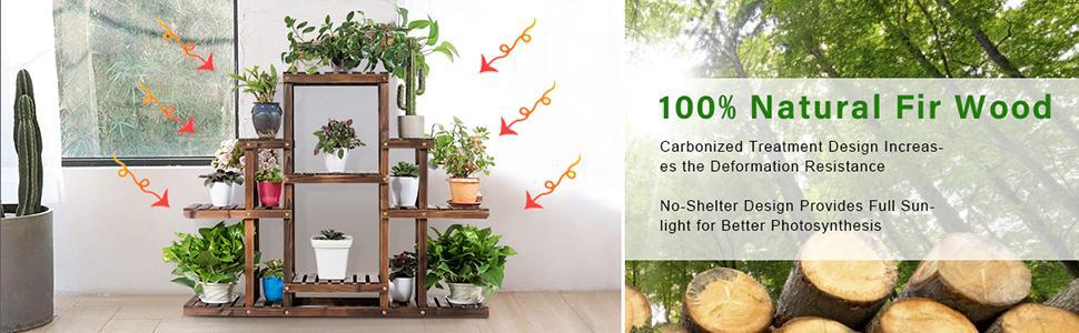 6 Tier Flower Rack Wood Plant Stand Versatile Storage Shelf