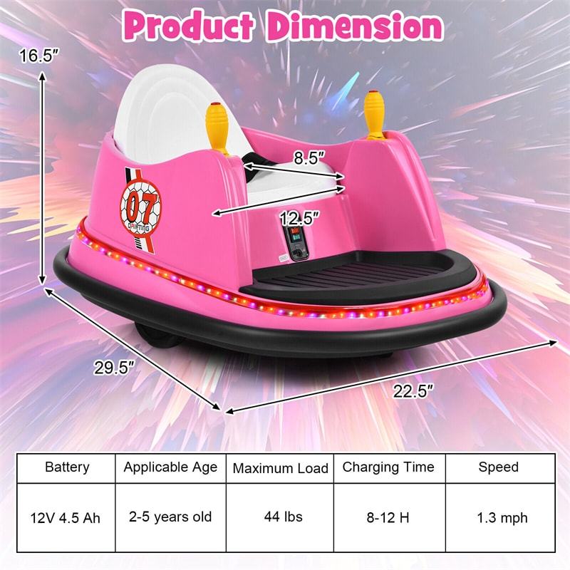 Kids Bumper Car, 12V Battery-Powered Electric Ride-On Bumper Car with 360° Spin, Dual Joysticks, Remote Control & Flashing Lights for Ages 2-5