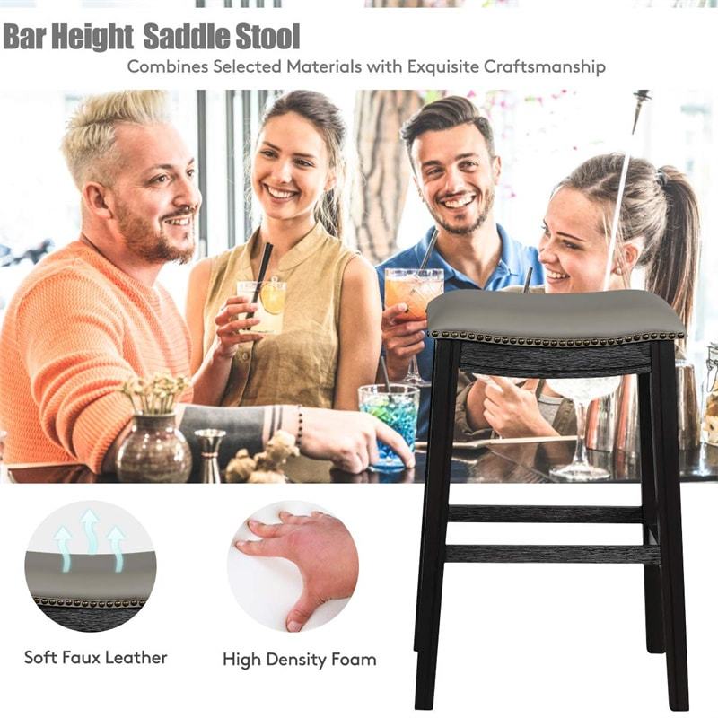 29 Inch Saddle Nailhead Kitchen Counter Height Bar Stools Set of 2