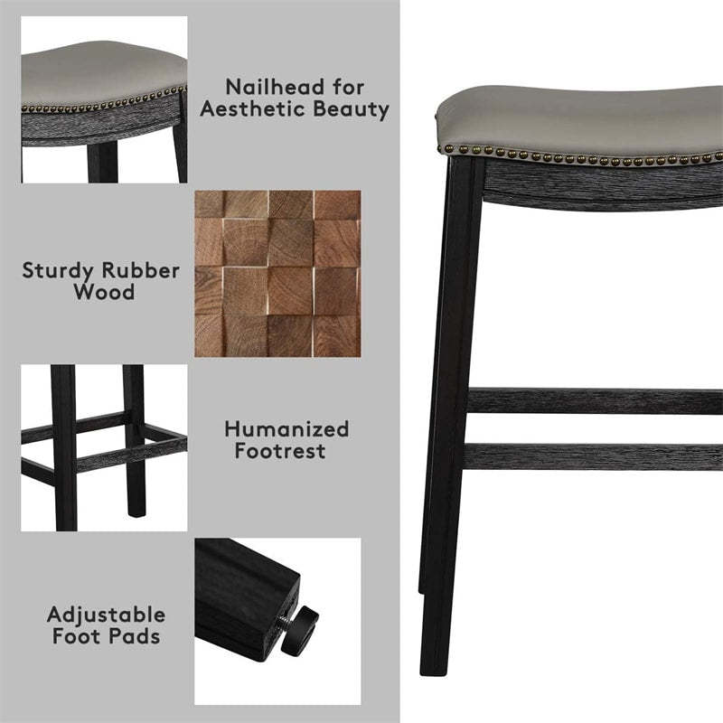 29 Inch Saddle Nailhead Kitchen Counter Height Bar Stools Set of 2