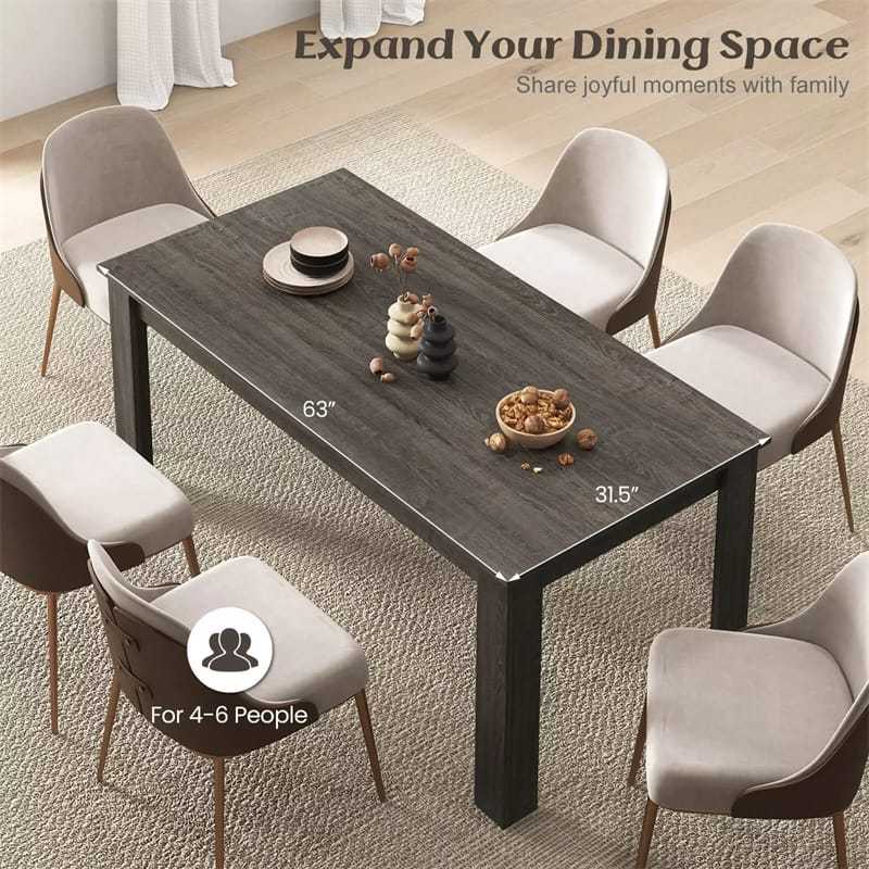 63" Rectangular Dining Table for 4-6 People, Farmhouse Wood Kitchen Table with Heavy Duty Legs, 330LBS Capacity for Living Room, Home Office