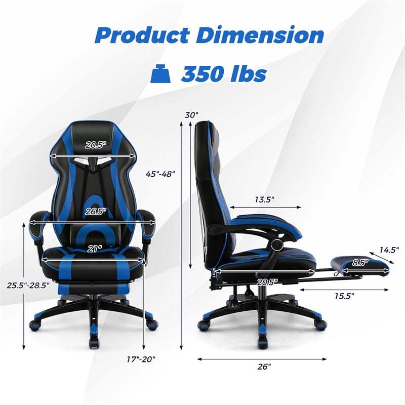 E-Sports Gaming Chair Ergonomic Racing Style Office Computer Chair Height Adjustable Reclining Video Game Chair with Lumbar Support & Footrest
