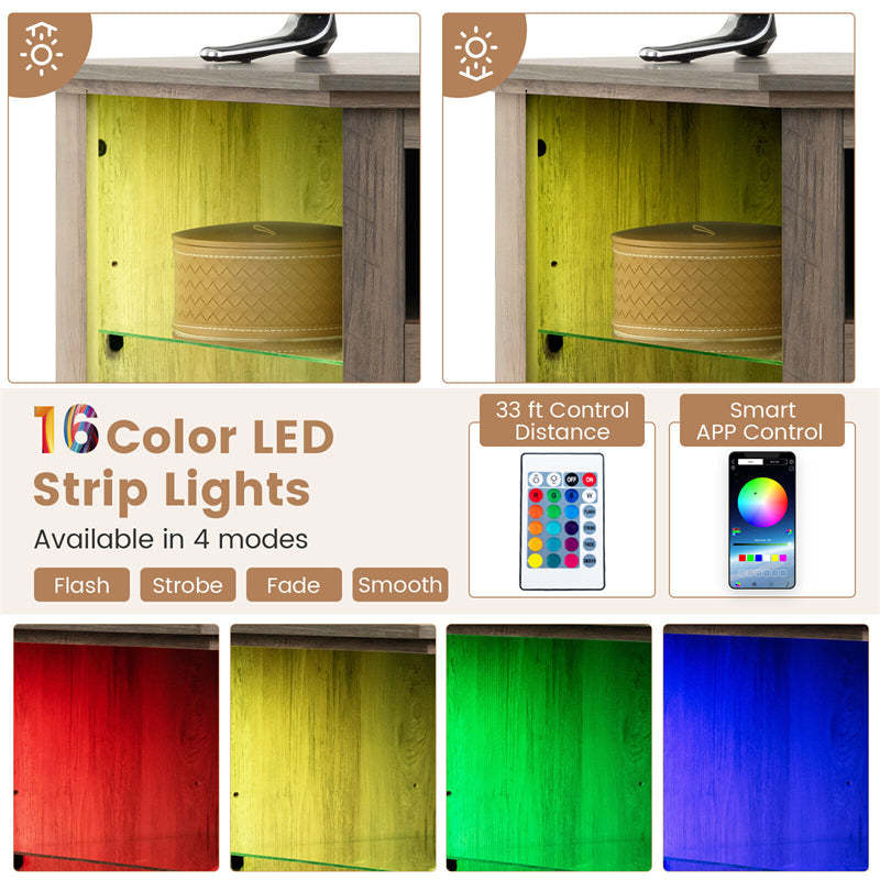45" Corner Fireplace TV Stand for 50" TVs, Modern Fireplace Entertainment Center with 16-Color LED Lights, Smart APP Control, Adjustable Shelves