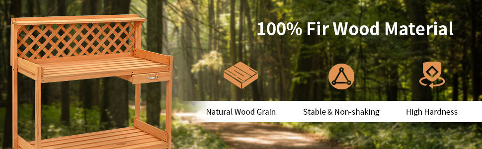 Outdoor Garden Wood Potting Bench Workstation Bench with Storage & Hook