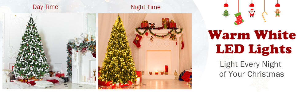 6ft Pre-lit Snow Flocked Artificial Christmas Tree with 250 LED Lights