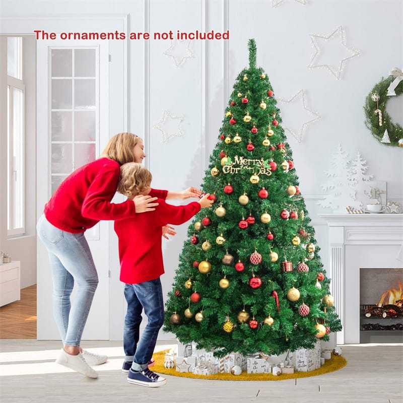 7FT Green Artificial Christmas Tree Unlit Pine Xmas Tree with 950 PVC Branch Tips, Solid Metal Stand for Outdoor Indoor Holiday Decoration