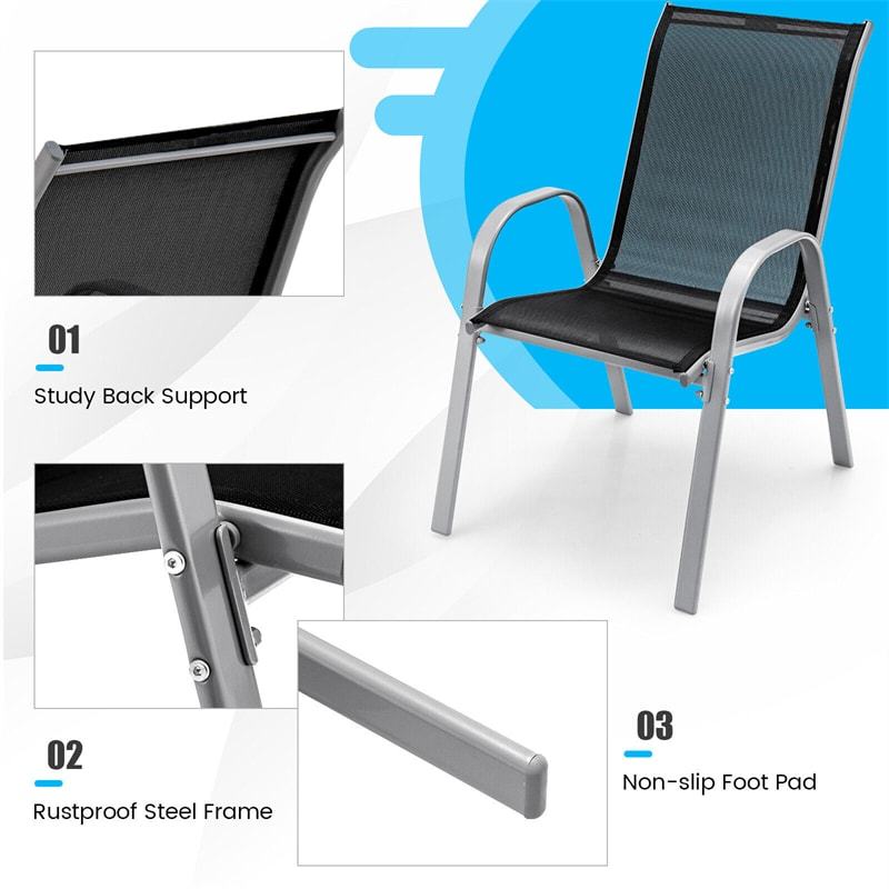 4-Pack Stackable Patio Dining Chairs, All-Weather Heavy Duty Steel Frame Outdoor Chairs with Armrests, 330LBS Capacity for Poolside Backyard