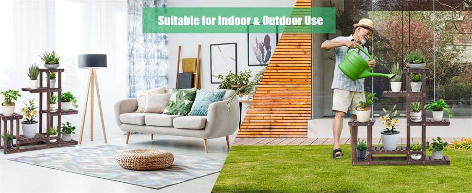 6 Tier Vertical Plant Stand Wooden Flower Display Stand Plant Pot Holder Multi Shelf Organizer Storage Rack for Home Patio Balcony Garden