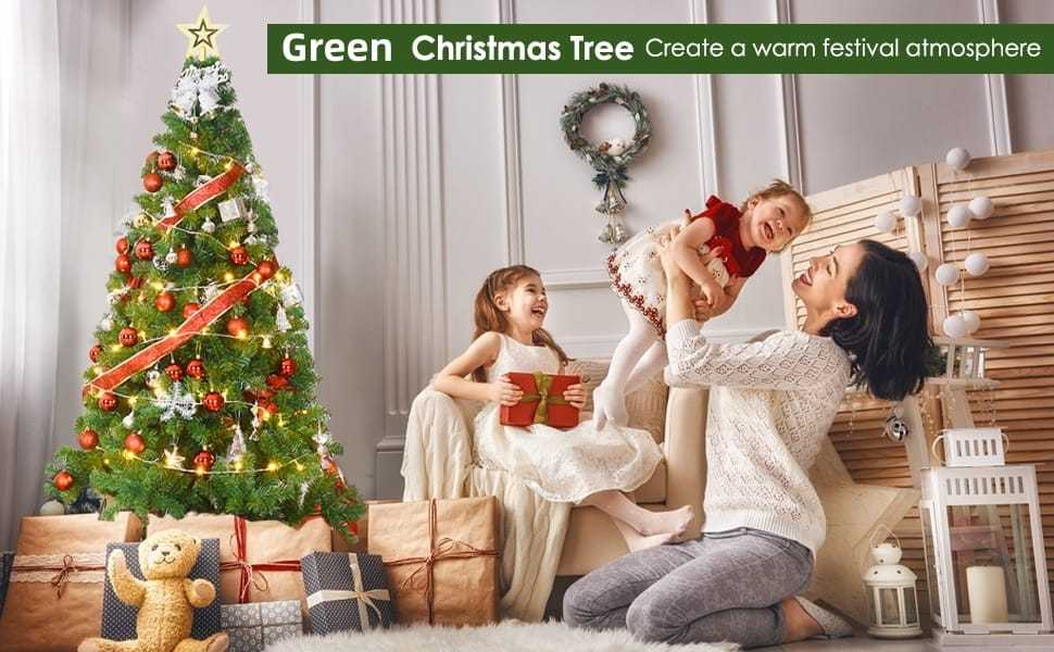 8ft Green Artificial Christmas Tree Unlit Pine Xmas Tree with 1138 PVC Branch Tips, Solid Metal Stand for Outdoor Indoor Holiday Decoration