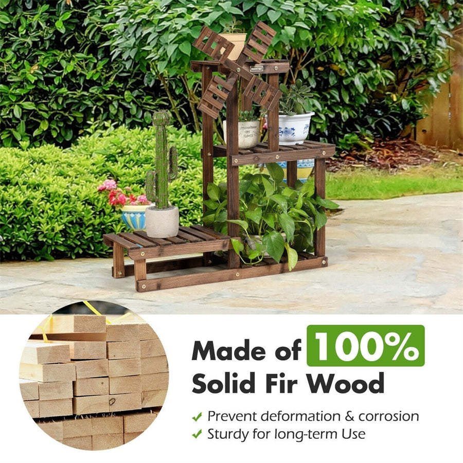 4 Tier Wood Plant Stand Flower Pot Holder with Windmill