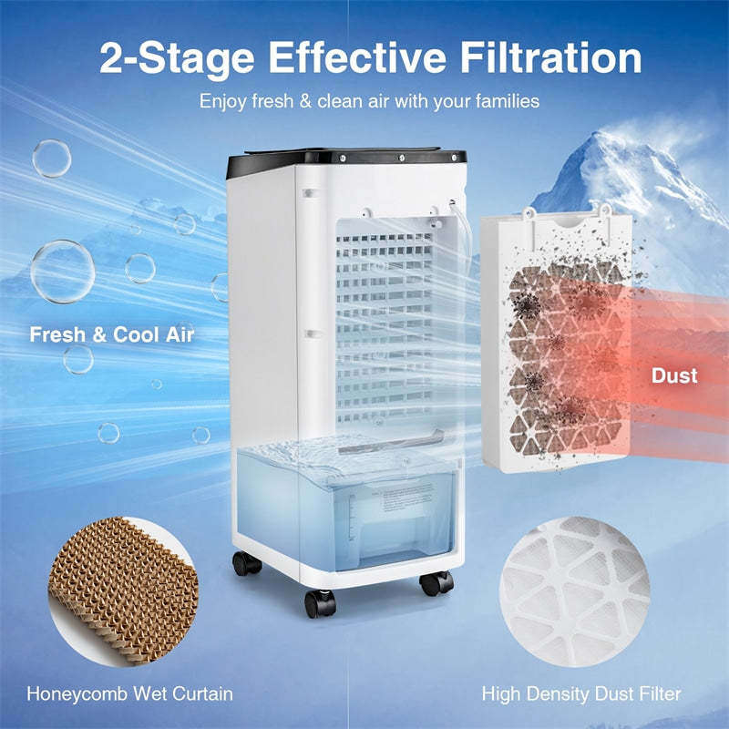3-in-1 Portable Evaporative Air Cooler, Quiet Swamp Cooler with Remote Control, 9Gal Water Tank, Ice Packs, 70° Oscillation for Home Office, Bedroom