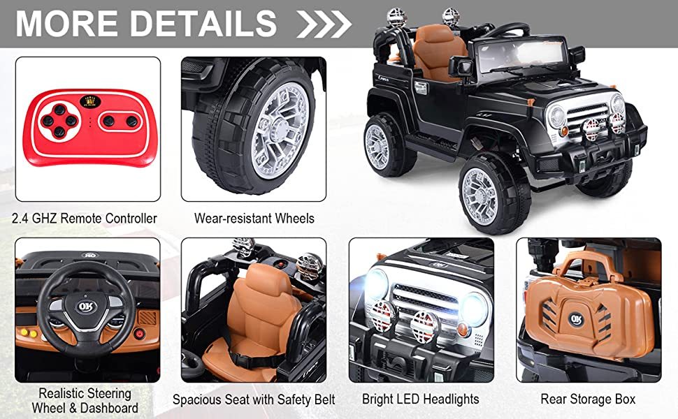 12V Battery Powered Car Kids Ride on Truck with 2 Motor LED Lights MP3 Remote