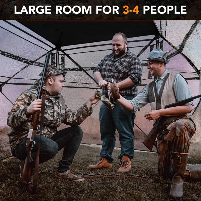 270° One-Way See-Through Hunting Blind with Silent Slide Windows, Door & Carry Bag, 3-4 Person Pop-up Camo Hunting Tent 82" Tall Deer Ground Blind