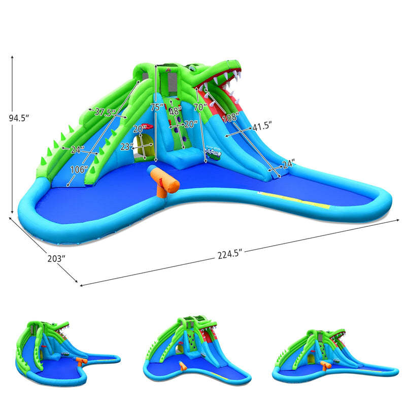 Inflatable Water Slide, Crocodile Mighty Bounce House Water Park with 780W Blower, Dual Slides & Splash Pool for Kids & Adults, Backyard Family Fun