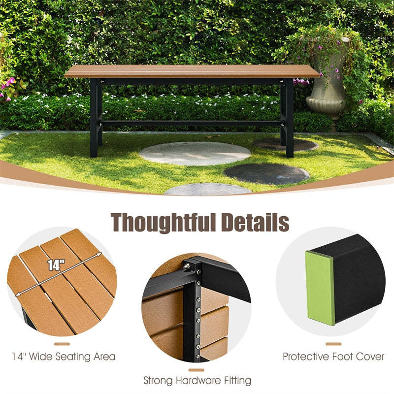 Outdoor Garden Bench 2-Person Patio Park Backless Bench All-weather 47" Dining Bench Chair with HDPE Slatted Seat, Metal Frame, 660 LBS Capacity