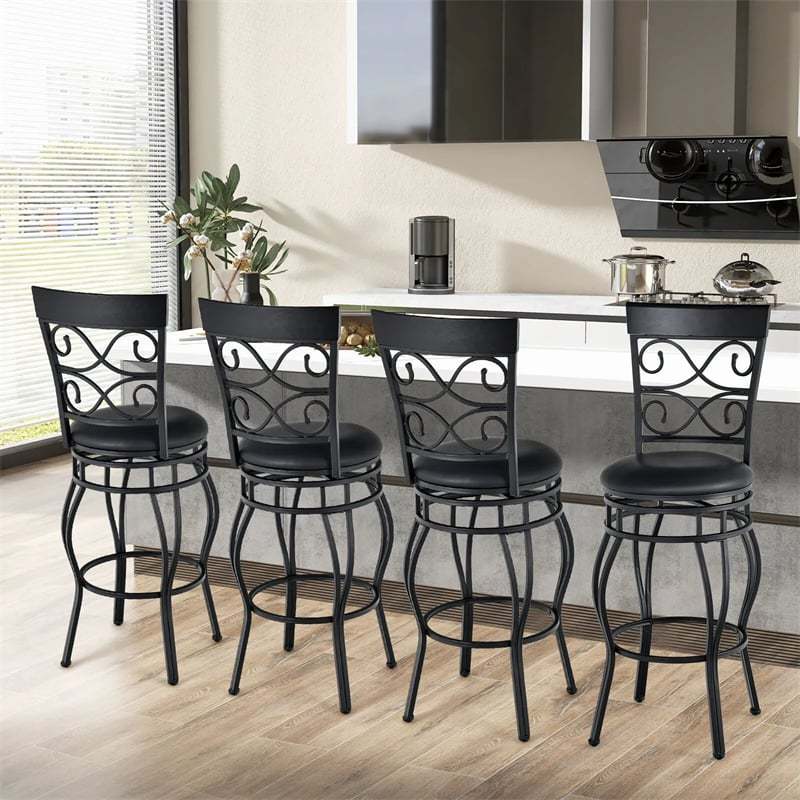 Swivel Metal Bar Stools Set of 2, 30" Bar Height Barstools with Back, PU Leather Padded Seat, 330LBS Capacity for Kitchen Island/Pub/Dining Room