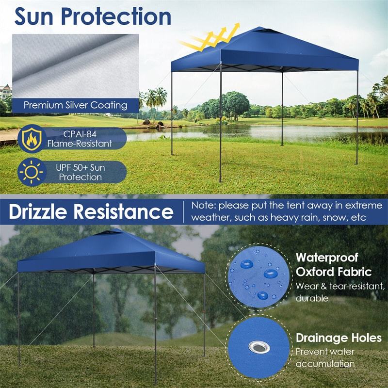 10' x 10' Pop Up Canopy Tent Easy Set-up Instant Canopy Outdoor Folding Tent Adjustable Height Sun Shelter with Center Lock & Carry Bag