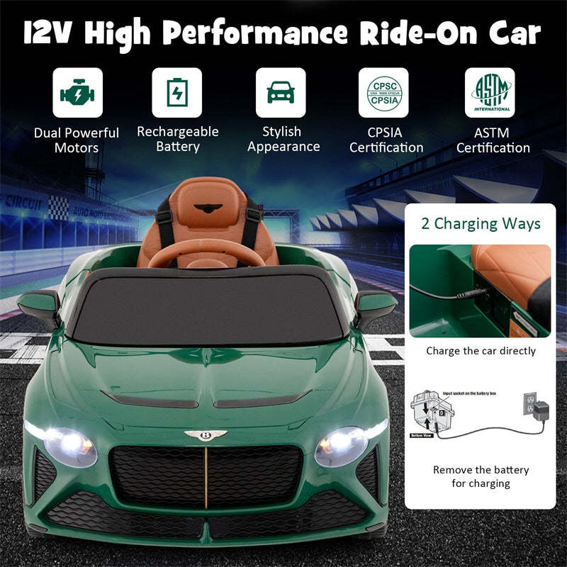12V Kids Ride-on Car, Licensed Bentley Bacalar Electric Vehicle with Remote Control, LED Lights, Wireless Connection & Sound for 3+ Years Old