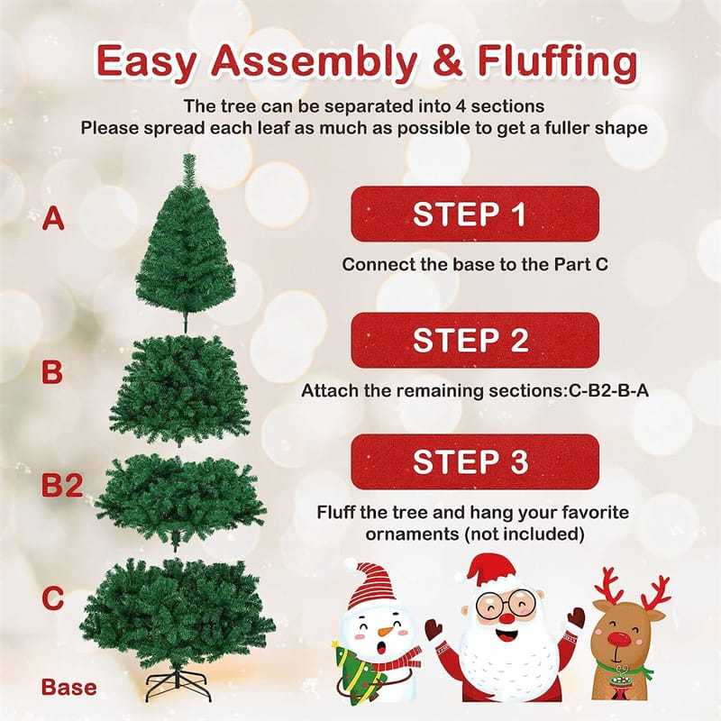 8ft Green Artificial Christmas Tree Unlit Pine Xmas Tree with 1138 PVC Branch Tips, Solid Metal Stand for Outdoor Indoor Holiday Decoration