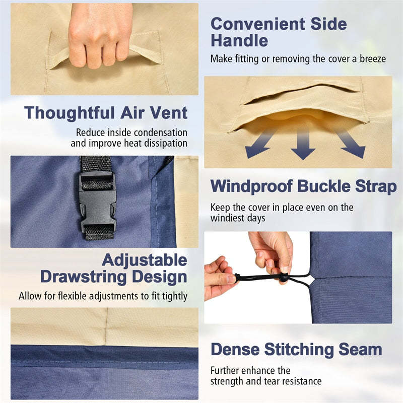 60" x 43" Patio Loveseat Cover Waterproof 2-Seater Outdoor Deep Sofa Cover with Padded Handle Air Vent & Click-Close Straps