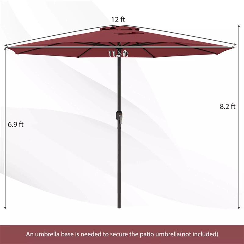 12FT Outdoor Patio Umbrella, 8-Rib Market Umbrella with Crank Handle & Vented Canopy, Sun-Protective Waterproof for Deck, Poolside, Garden