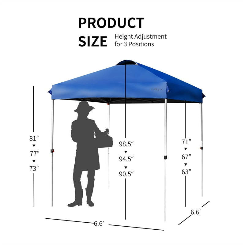 6.6x6.6FT Outdoor Pop-up Canopy Tent with Height Adjustable, Roller Bag & Weight Bags, Commercial Instant Canopy Sun Shelter for Camping, Party