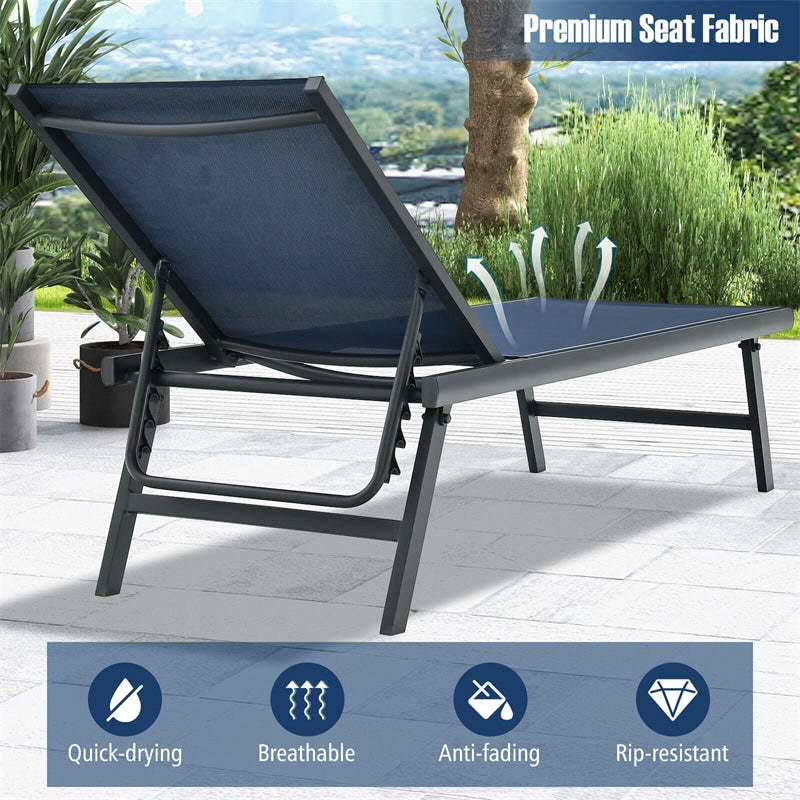 3-Piece Outdoor Aluminum Chaise Lounge Set with Side Table, 6-Position Adjustable Backrest Patio Lounge Chair for Poolside & Backyard