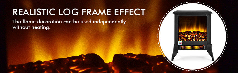 18 Inch Portable Electric Fireplace Stove 1400W Freestanding Fireplace Heater with Realistic Flame Effect