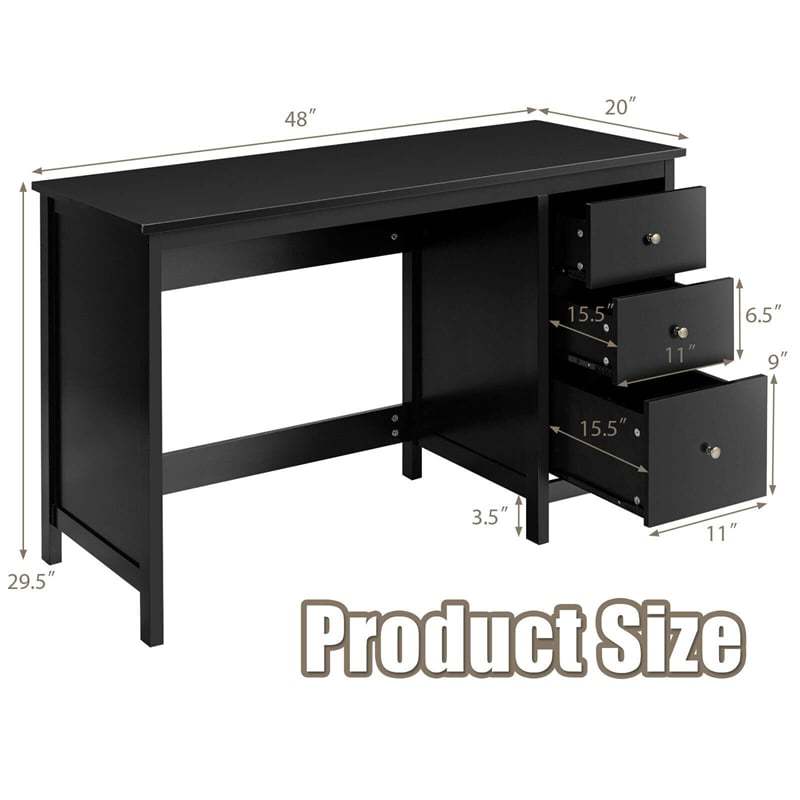 Modern Home Office Computer Desk with 3 Storage Drawers, Large Desktop, Compact Writing Study Desk, Multipurpose Laptop Workstation for Bedroom