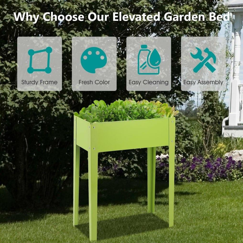 Metal Raised Garden Bed Elevated Planter Box with Legs, Drainage Holes, Standing Flower Vegetable Garden Stand for Indoor Outdoor 25"L x 13"W x 31.5"H