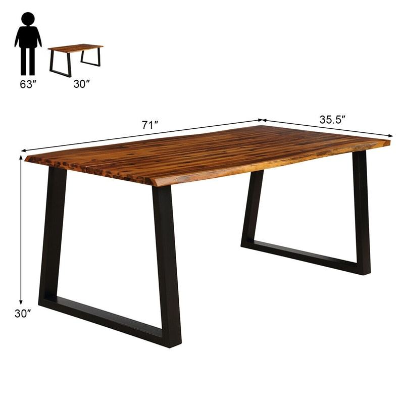 Acacia Wood Dining Table Rectangular Table Rustic Indoor Outdoor Table with Metal Legs