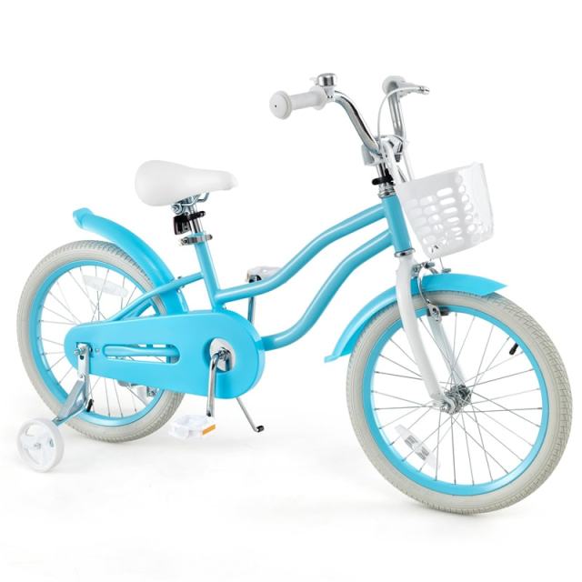 18" Kids Bike, Toddler Bicycle Girls Boys Bike for 3-8 Years Old with Training Wheels Adjustable Seat Removable Basket