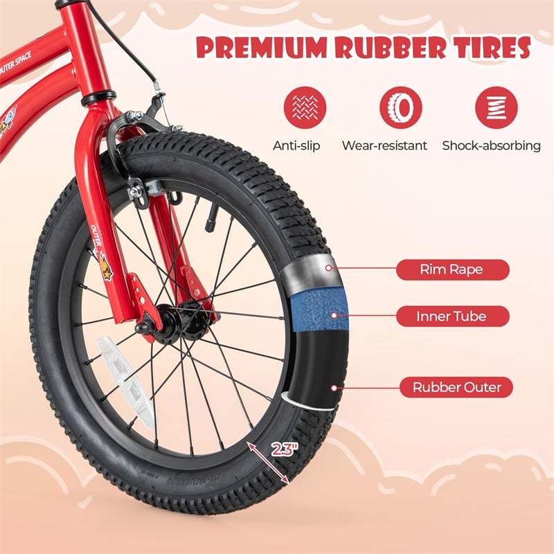 16-Inch Kids Bike, Sports Bicycle for 4-7 Years Old with Height Adjustable Seat, Fully Enclosed Chain Guard & Removable Training Wheels