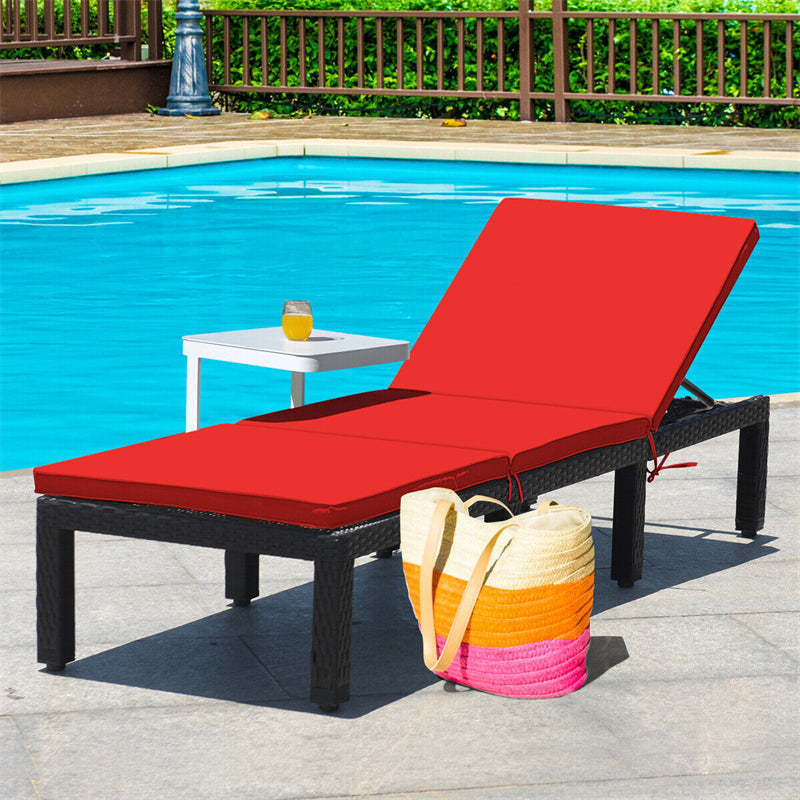 Patio Rattan Lounge Chair with Cushions & Set of 2 Cushion Covers, Adjustable Backrest Outdoor Chaise Lounge Sun Lounger for Poolside